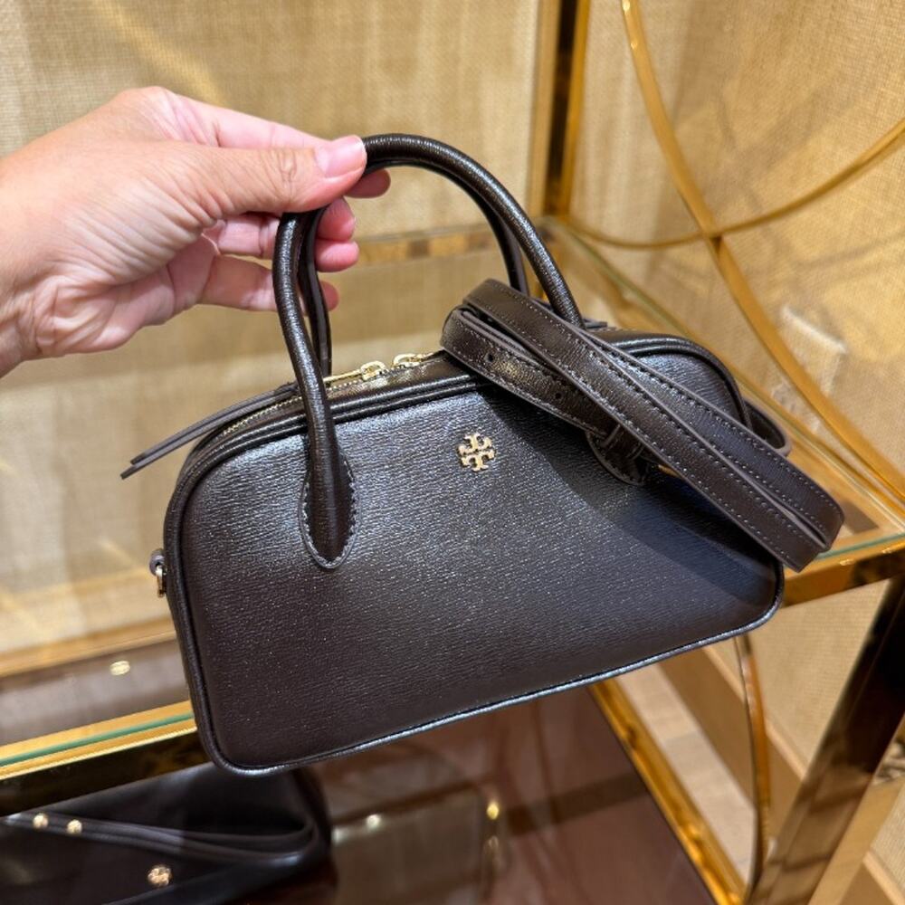 Tory Burch Rory Textured Mini Box Crossbody 184797 Warm Mahogany $350